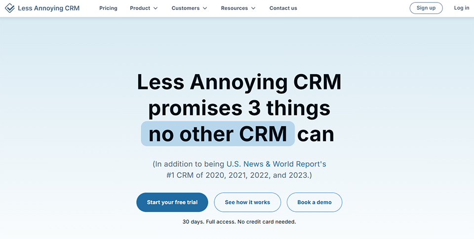 Illustration de Less Annoying CRM sur la page du deal de Freelance Stack