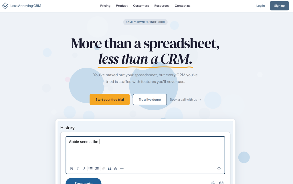 Ilustración de Less Annoying CRM en la página de la oferta Freelance Stack