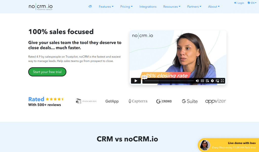 Illustration de NoCRM sur la page du deal de Freelance Stack