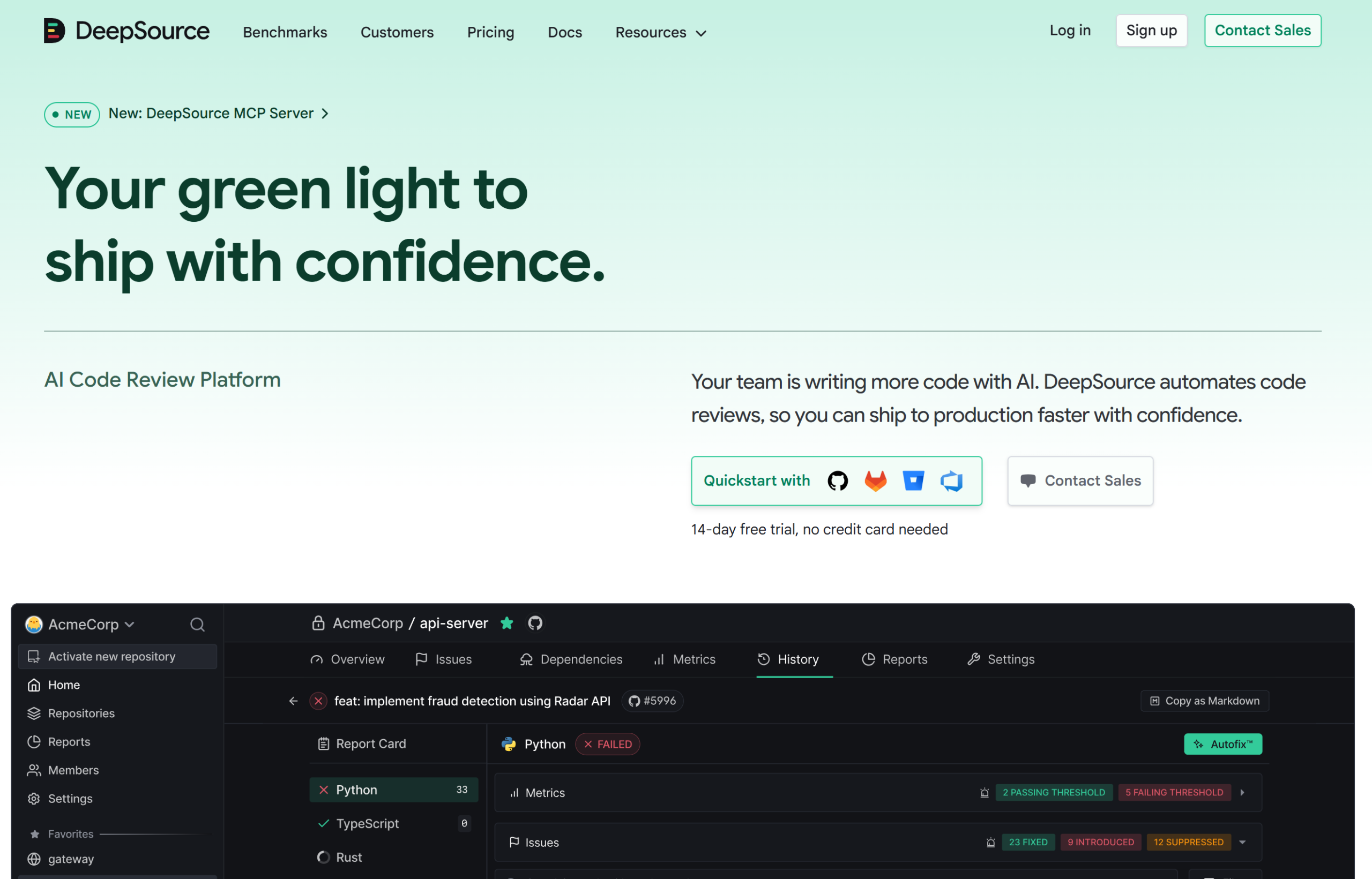 Illustration de DeepSource sur la page du deal de Freelance Stack