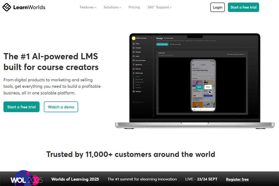 Illustration de LearnWorlds sur la page du deal de Freelance Stack