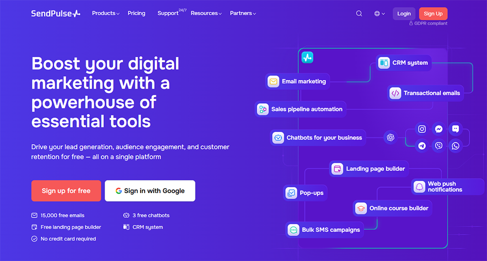 Illustration de SendPulse sur la page du deal de Freelance Stack