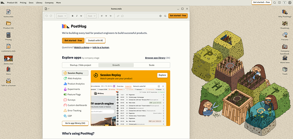 Illustration de PostHog sur la page du deal de Freelance Stack