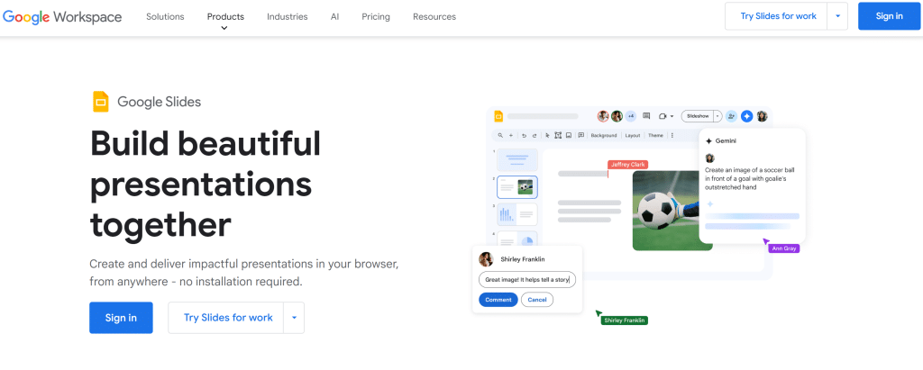 Ilustración de Google Slides en la página de la oferta Freelance Stack