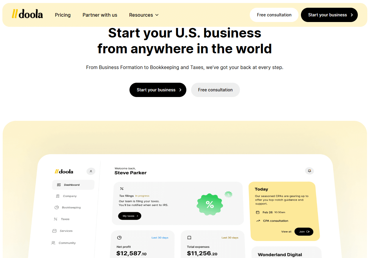 Illustration de Doola sur la page du deal de Freelance Stack