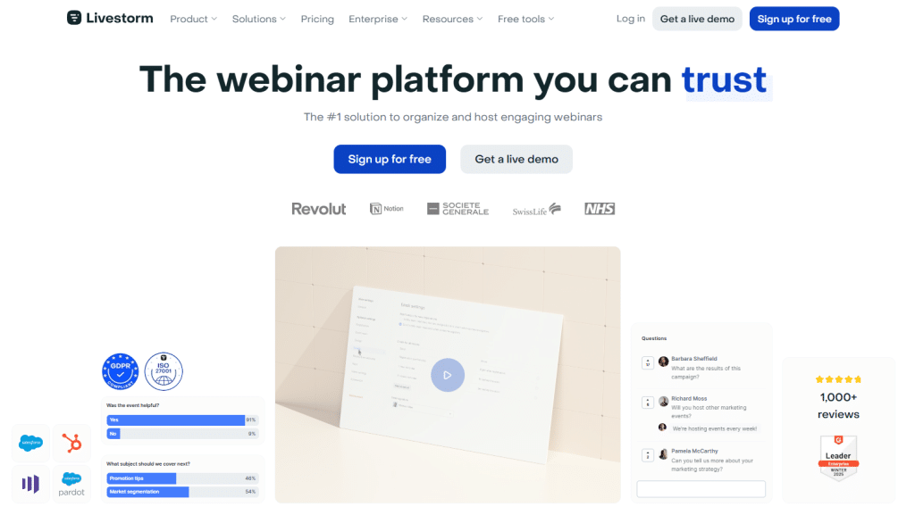 Illustration de Livestorm sur la page du deal de Freelance Stack