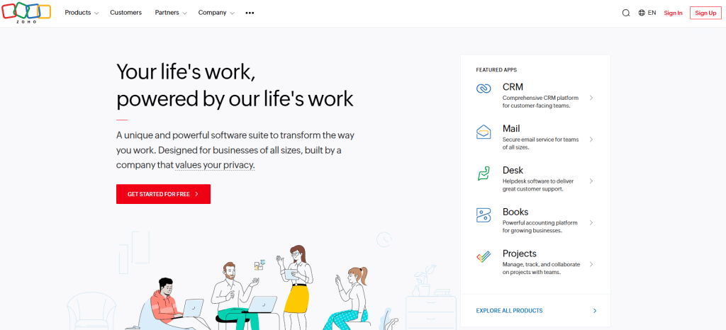Ilustración de Zoho en la página de la oferta Freelance Stack