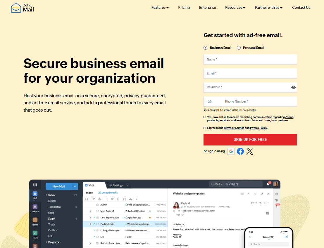 Illustration de Zoho Mail sur la page du deal de Freelance Stack