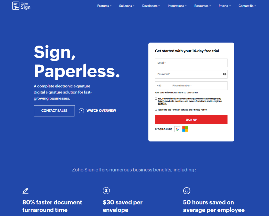 Illustration de Zoho Sign sur la page du deal de Freelance Stack