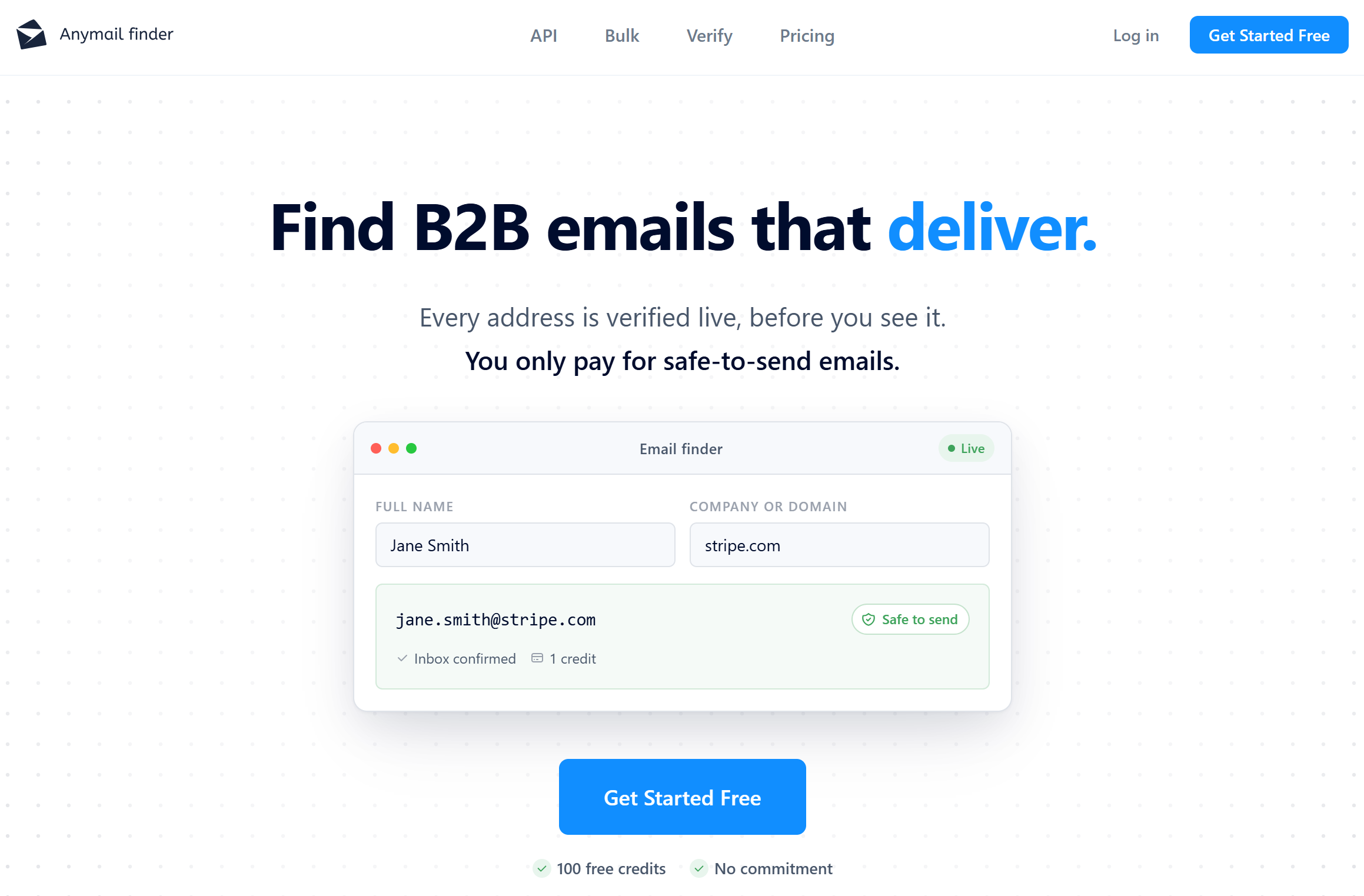 Illustration de Anymail Finder sur la page du deal de Freelance Stack