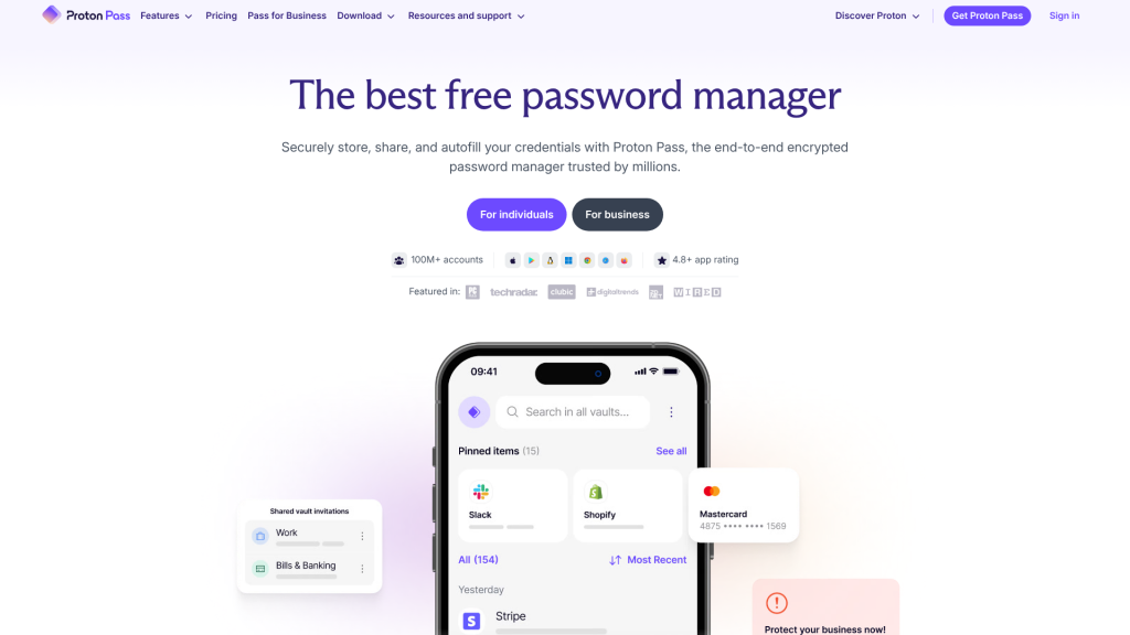 Illustration von Proton Pass auf der Angebotsseite Freelance Stack