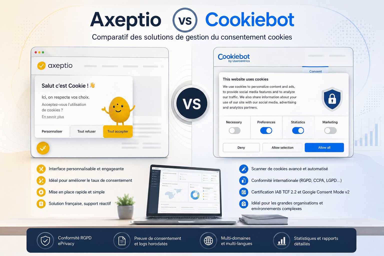 Visuel Axeptio ou Cookiebot : quelle bannière de cookies pour son site ?