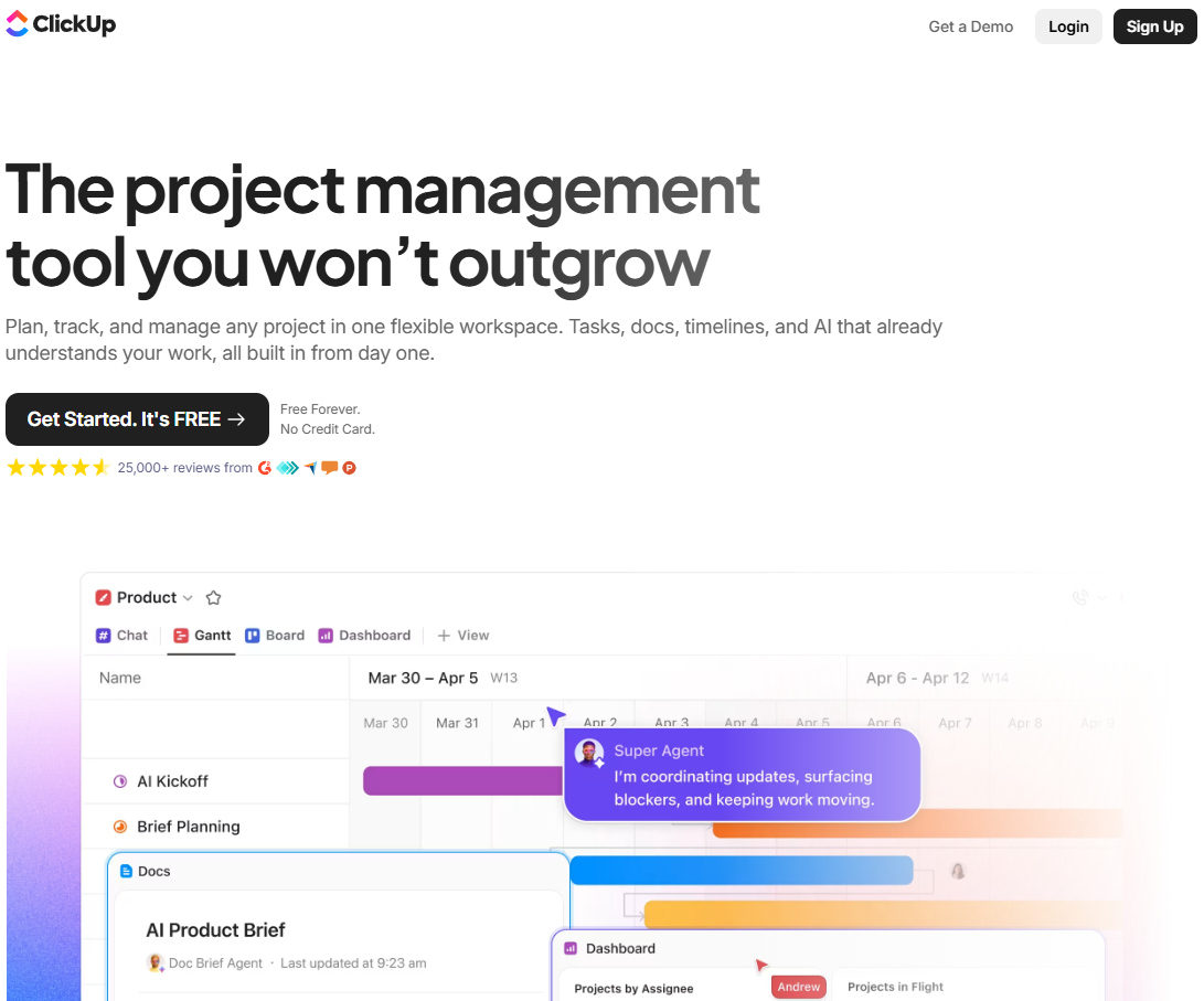 Illustration de ClickUp sur la page du deal de Freelance Stack
