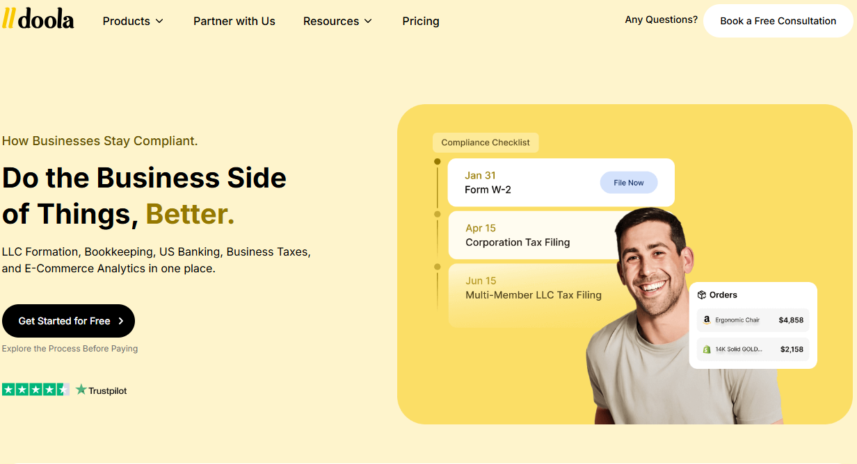 Illustration de Doola sur la page du deal de Freelance Stack