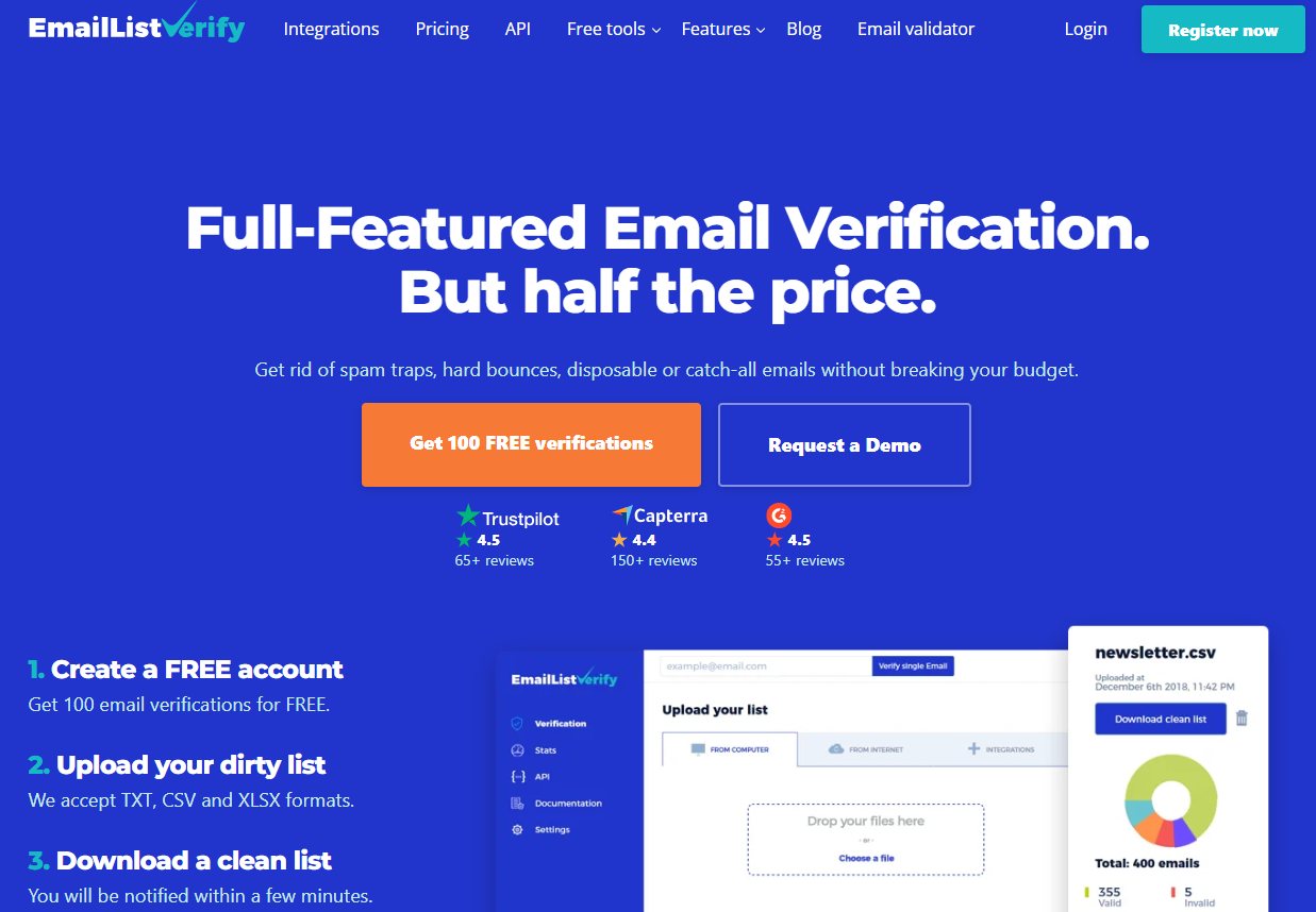 Illustration de EmailListVerify sur la page du deal de Freelance Stack