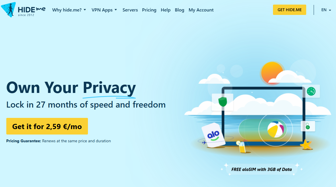 Illustration of Hide.me VPN on Freelance Stack's deal page