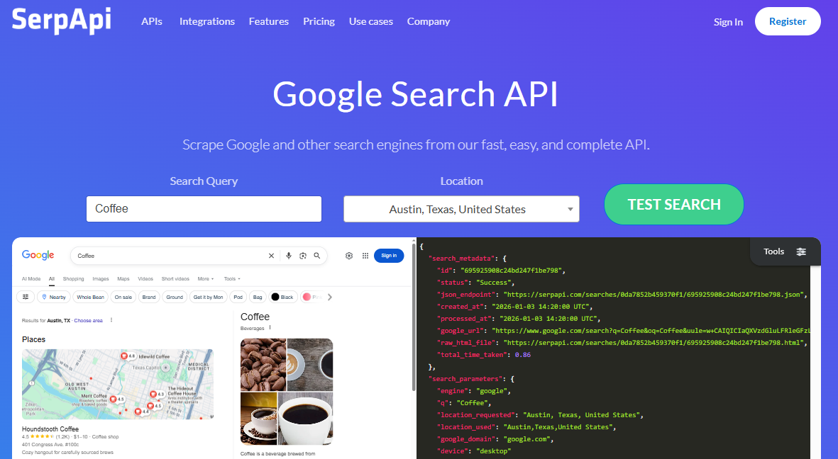 Illustration de SerpApi sur la page du deal de Freelance Stack
