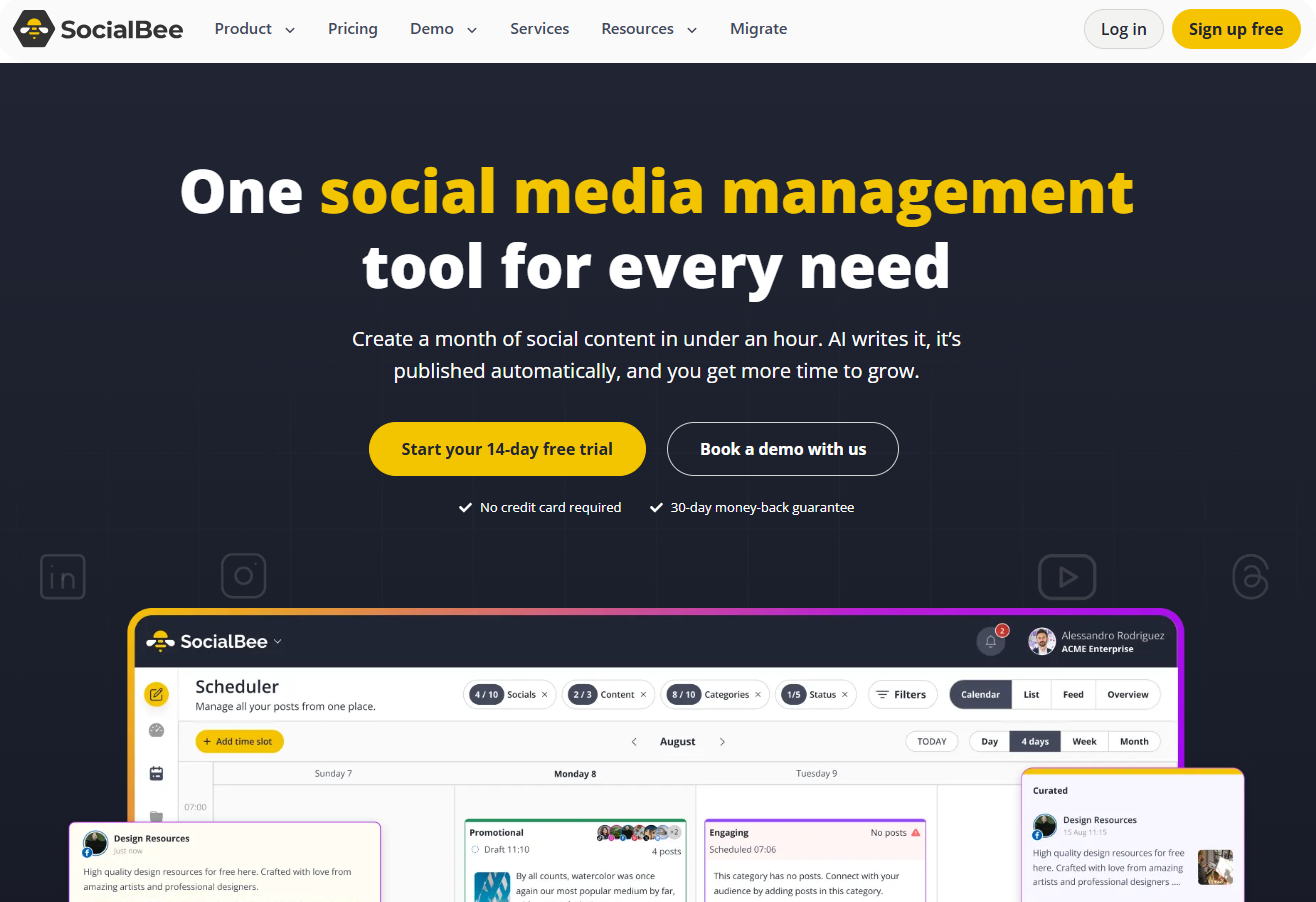 Illustration de SocialBee sur la page du deal de Freelance Stack