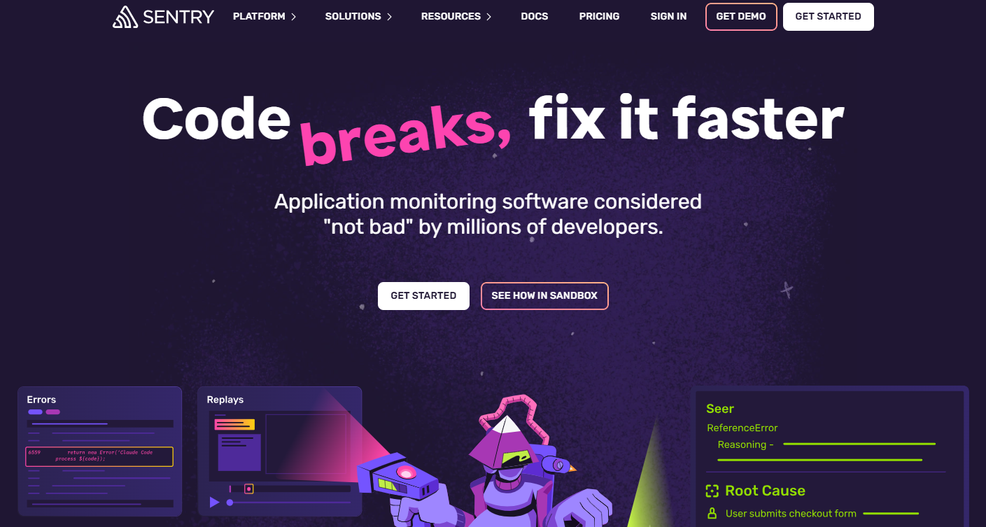 Illustration de sentry sur la page du deal de Freelance Stack
