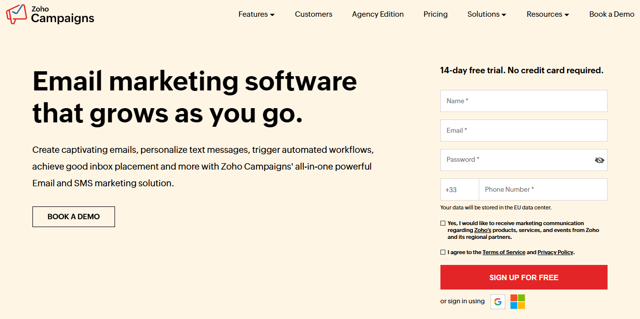 Illustration de Zoho Campaigns sur la page du deal de Freelance Stack