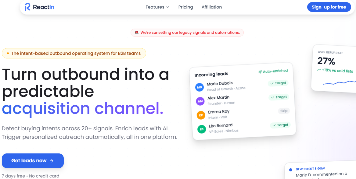 Illustration de ReactIn sur la page du deal de Freelance Stack