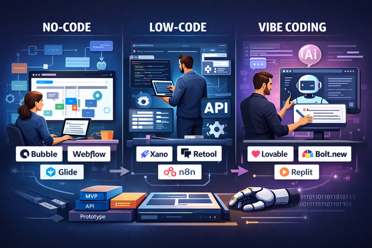Visuel No-code, low-code, vibe coding : c'est quoi la différence concrètement ?