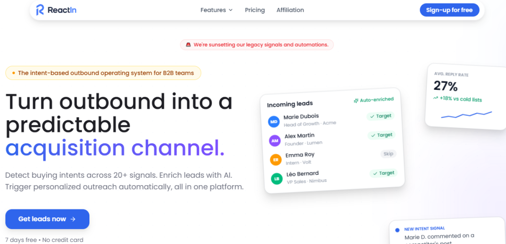 Illustration of ReactIn on Freelance Stack's deal page