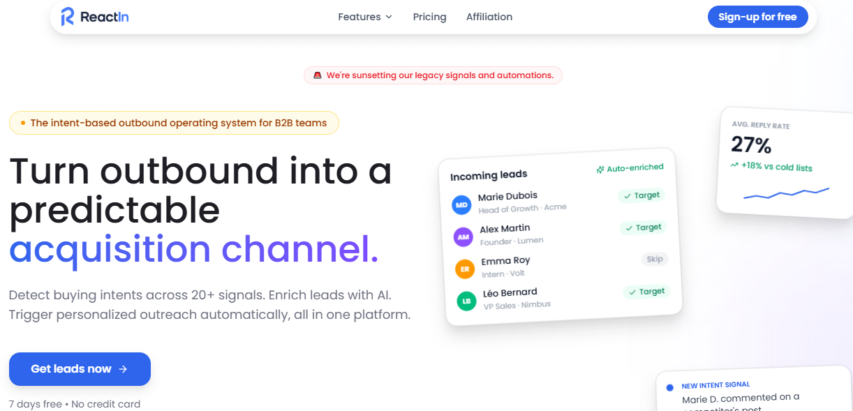 Illustration de ReactIn sur la page du deal de Freelance Stack
