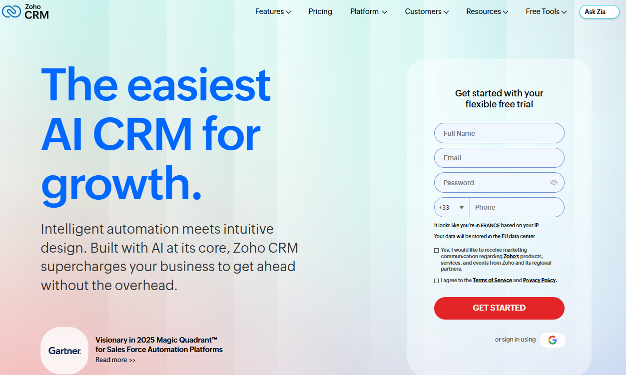 Illustration de Zoho CRM sur la page du deal de Freelance Stack