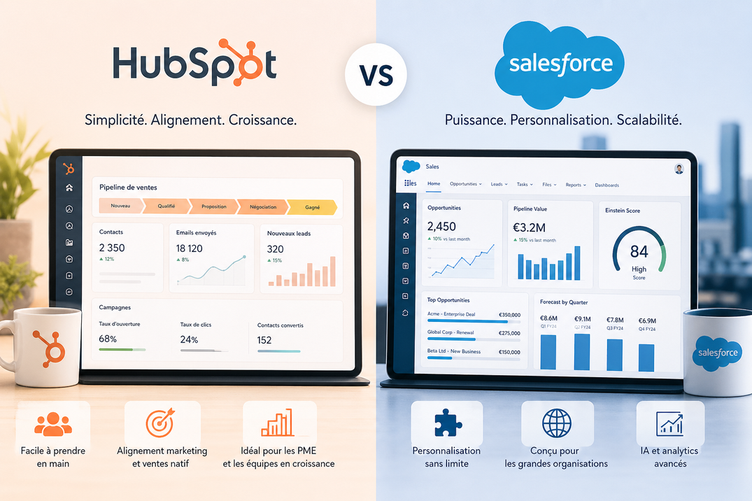 Visuel HubSpot vs Salesforce : fonctionnalités, différences et cas d'usage